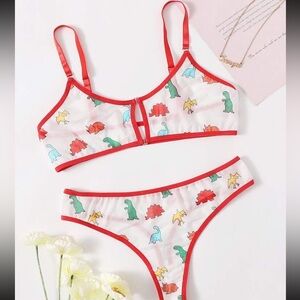 Dinosaur Print Lingerie with Red Trim